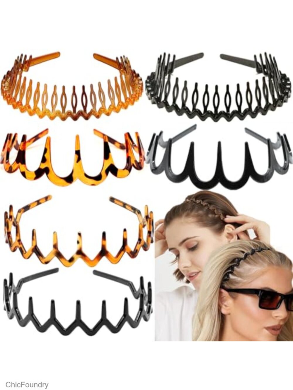 6 PCS Zig Zag Headbands Plastic Wavy Hair Band Comb with Teeth for Women Men